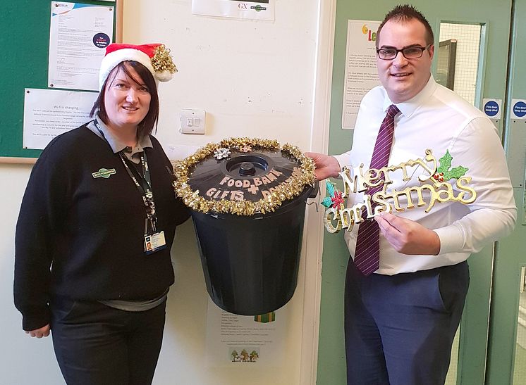 181217 Laura McDonald and Area Operations Manager Simon Bott rallied colleagues to donate to the local food banks