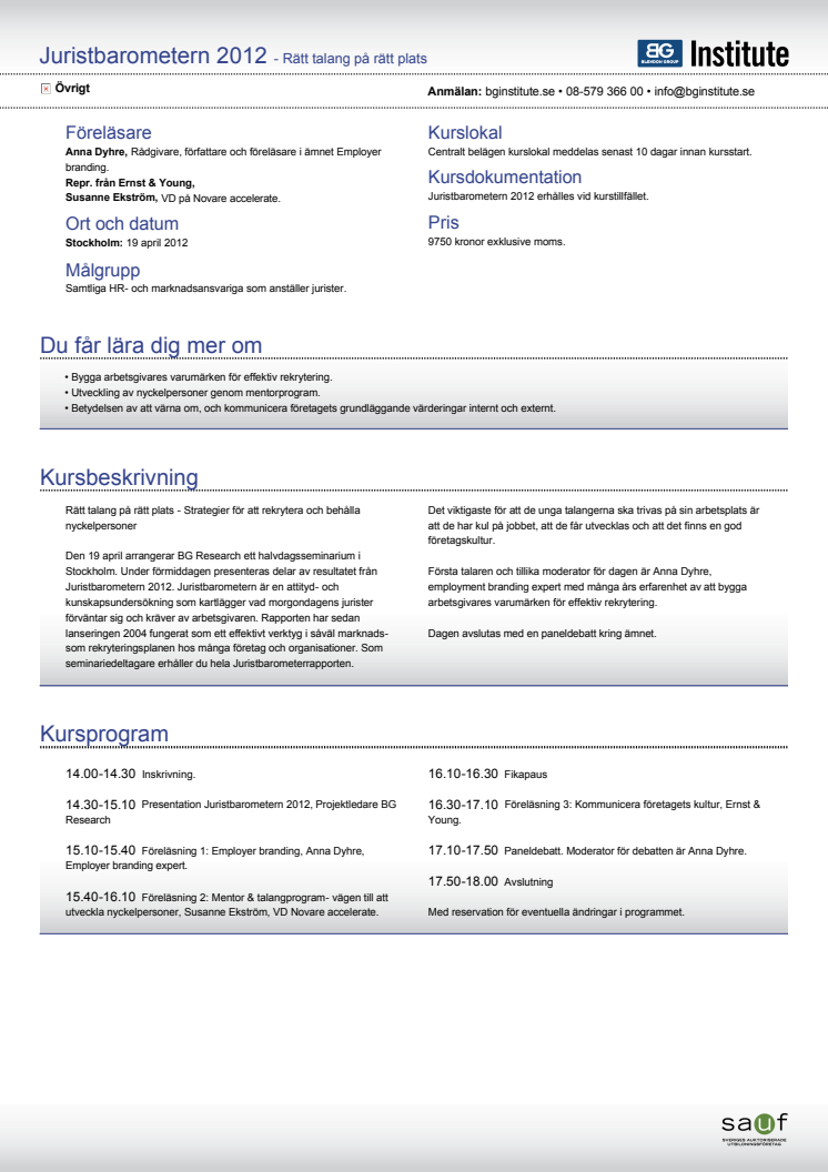 Juristbarometern 2012, program