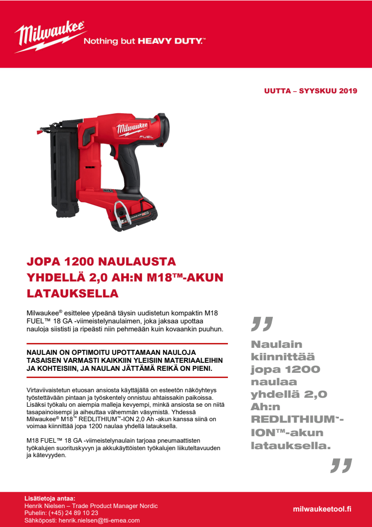 JOPA 1200 NAULAUSTA YHDELLÄ 2,0 AH:N M18™-AKUN LATAUKSELLA