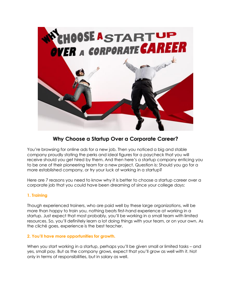 Why Choose A Startup Over A Corporate Career? 