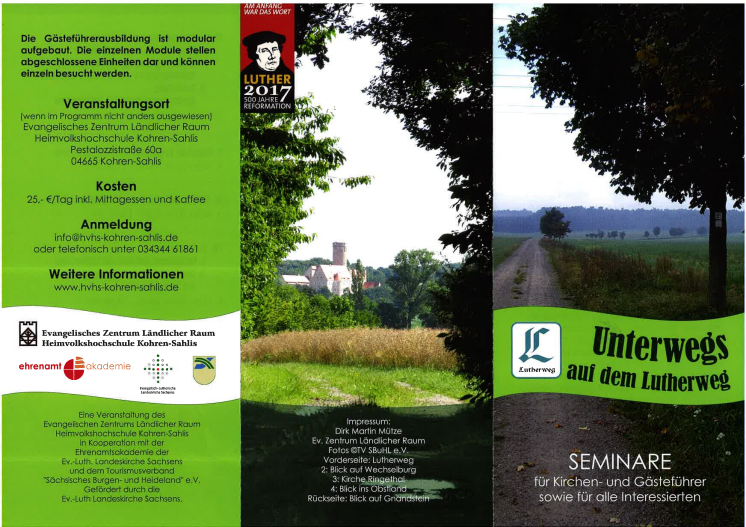 Flyer:  Unterwegs auf dem Lutherweg - Seminare für Kirchen- und Gästeführer sowie für alle Interessierten