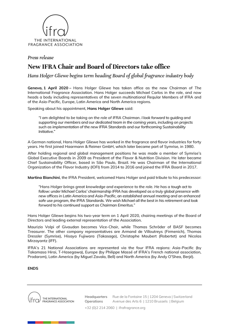 Press release: New IFRA Chair and Board of Directors take office