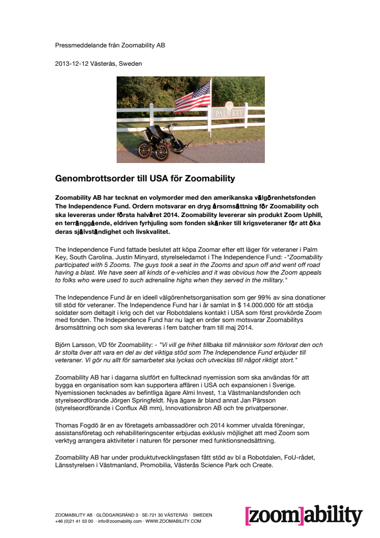 Genombrottsorder till USA för Zoomability
