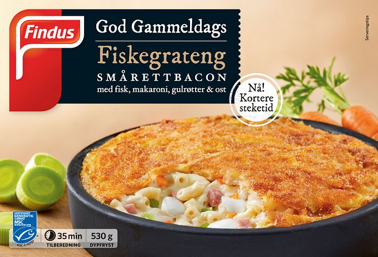 Findus God gammeldags fiskegrateng smårettbacon med kortere steketid