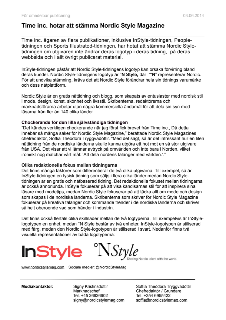 Time inc. hotar att stämma Nordic Style Magazine