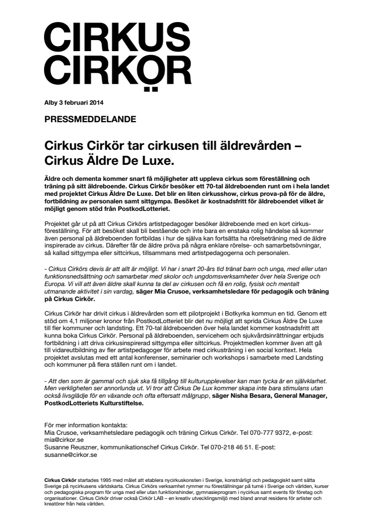 Cirkus Cirkör tar cirkusen till äldrevården - Cirkus Äldre De Luxe