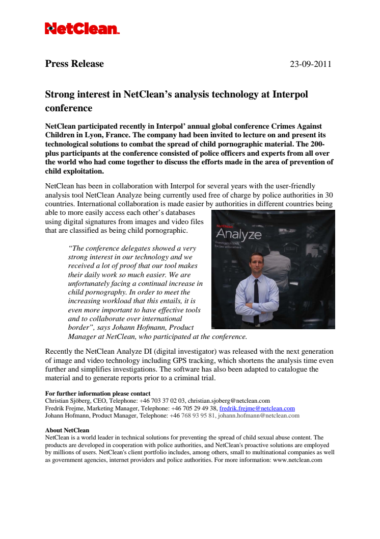 Strong interest in NetClean’s analysis technology at Interpol conference