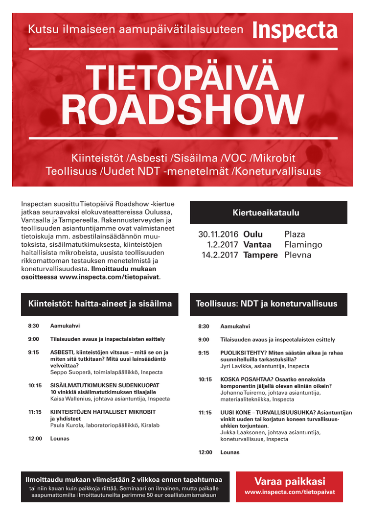 Tietopäivä Roadshow kutsu Oulu, Vantaa, Tampere