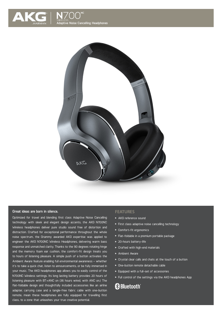 AKG N700NC Wireless_Spec sheet