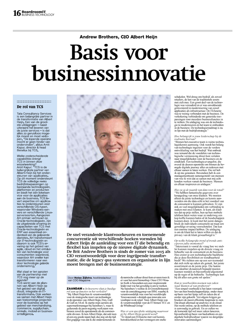 Interview CIO Magazine met Albert-Heijn en TCS over business innovatie