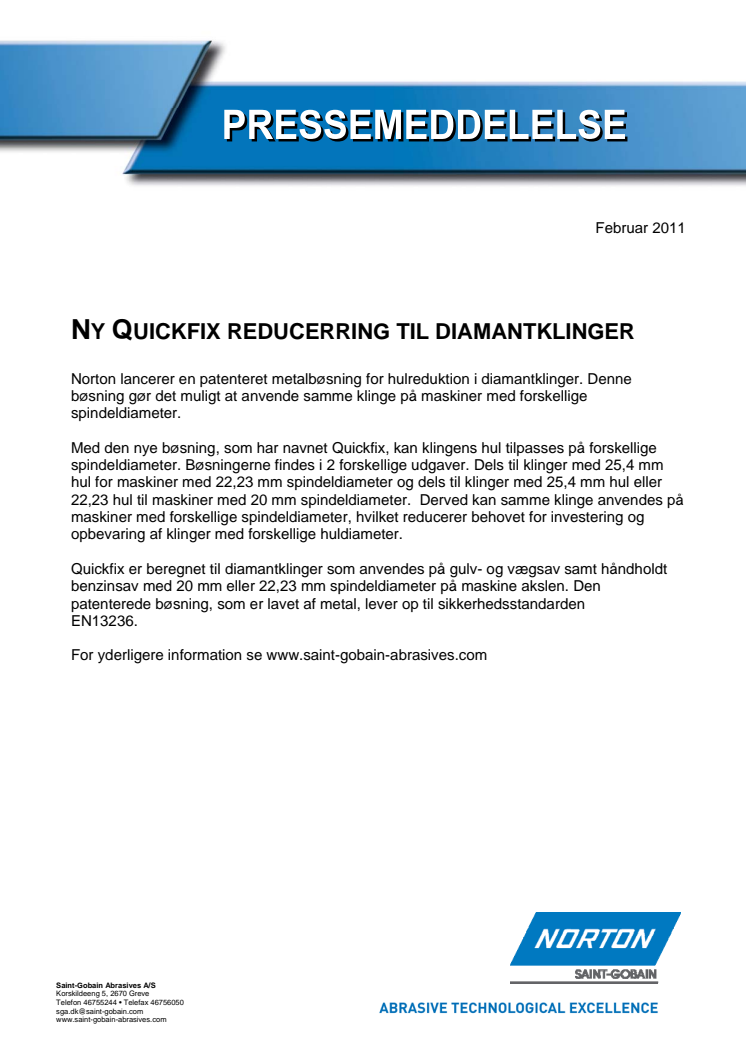 Ny Quickfix reducerring til dimantklinger