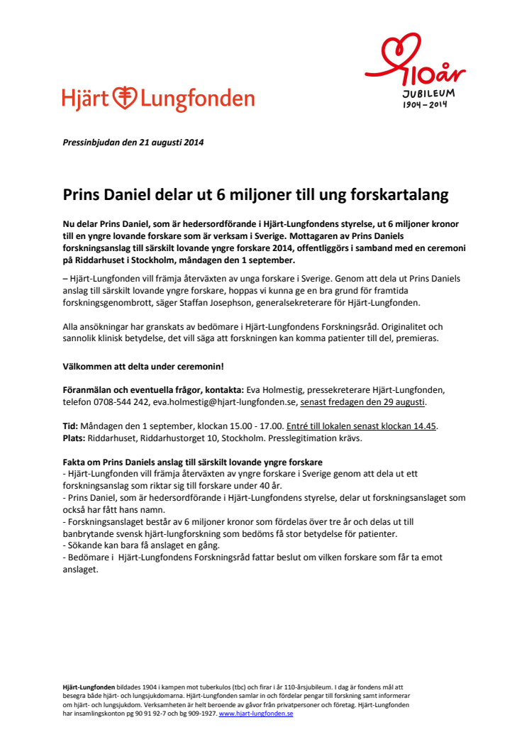 Prins Daniel delar ut 6 miljoner till ung forskartalang