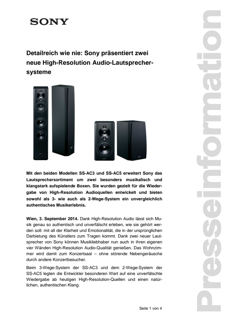 Detailreich wie nie: Sony präsentiert zwei neue High-Resolution Audio-Lautsprechersysteme