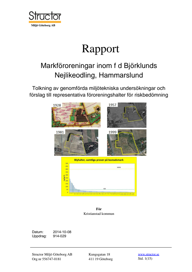 Rapport - Markföroreningar inom fd Björklunds Nejlikeodling, Hammarslund