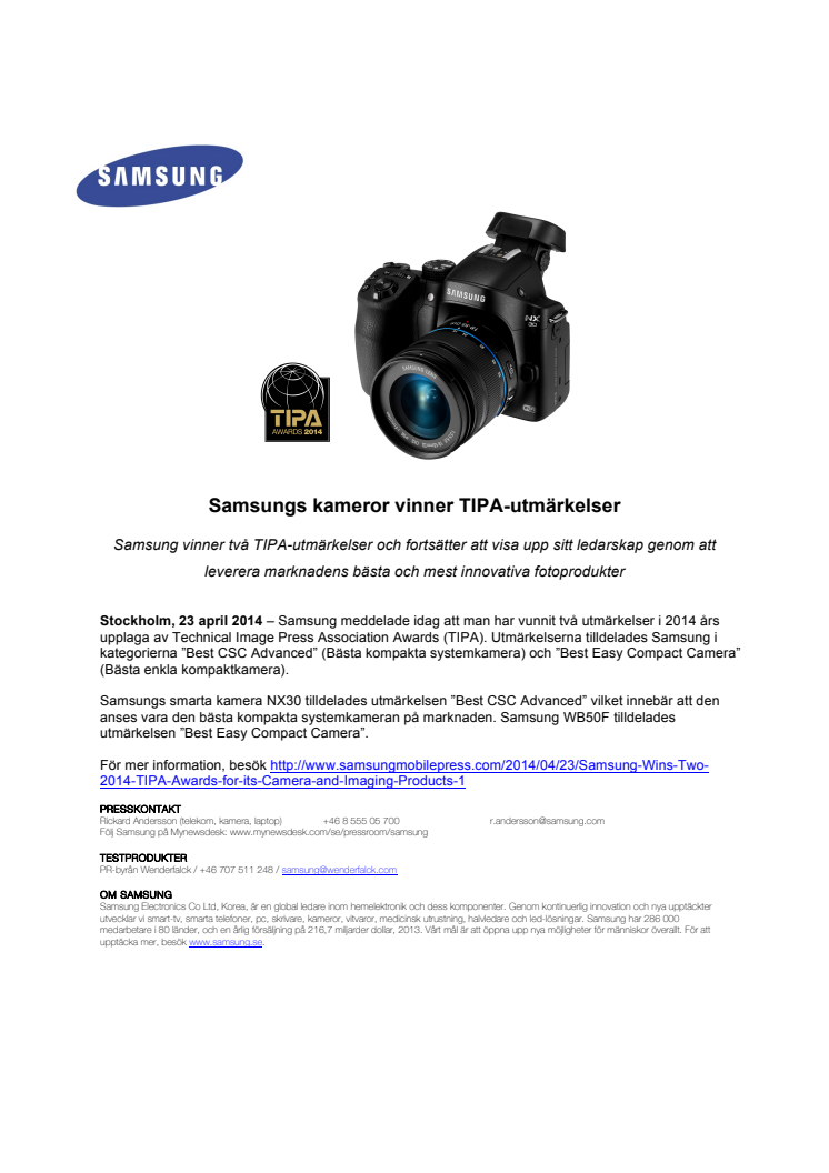 Samsungs kameror vinner TIPA-utmärkelser 
