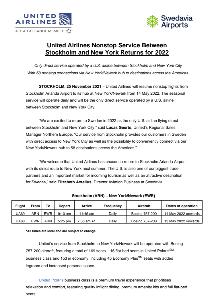 United Airlines Nonstop Service Between Stockholm and New York Returns for 2022 .pdf