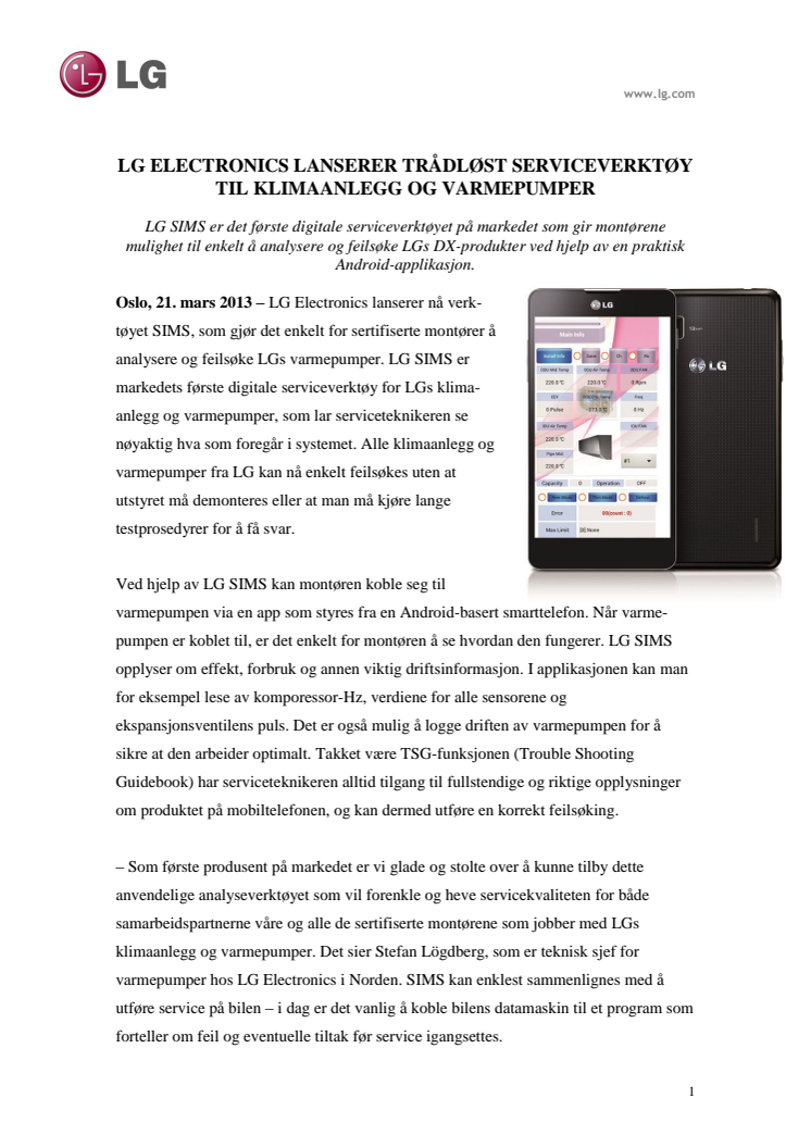 LG ELECTRONICS LANSERER TRÅDLØST SERVICEVERKTØY  TIL KLIMAANLEGG OG VARMEPUMPER