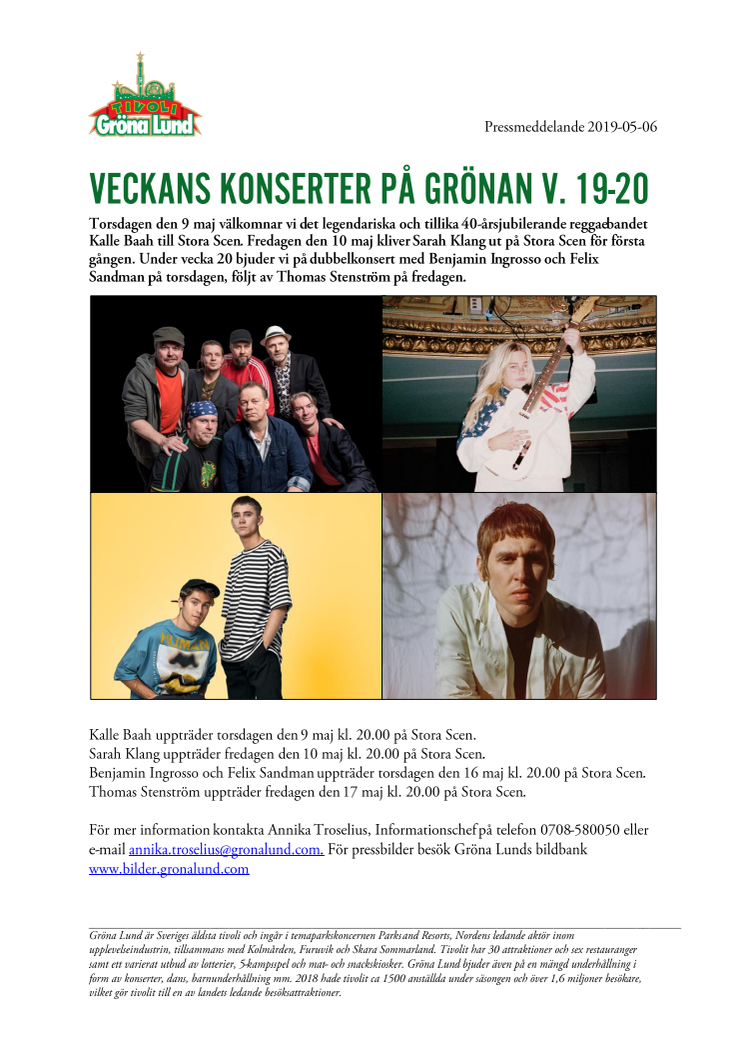 Veckans konserter på Grönan V. 19-20