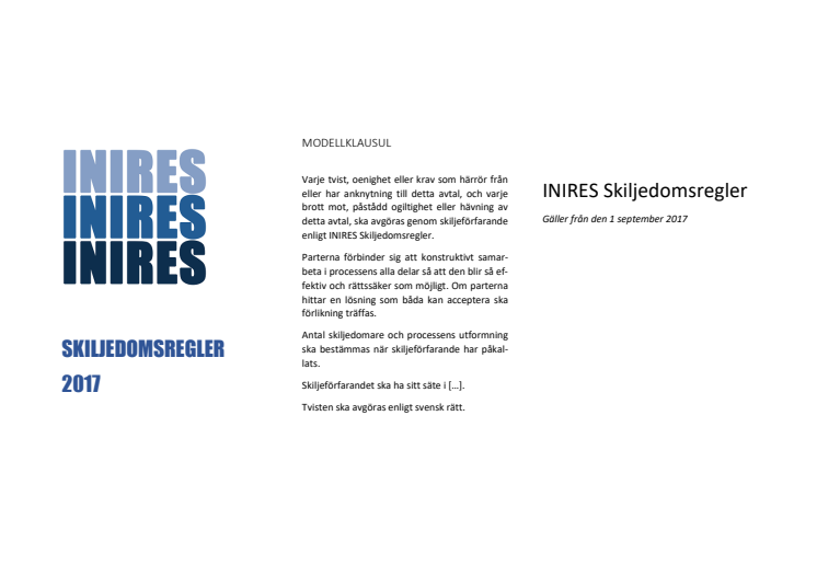 INIRES Skiljedomsregler 2017