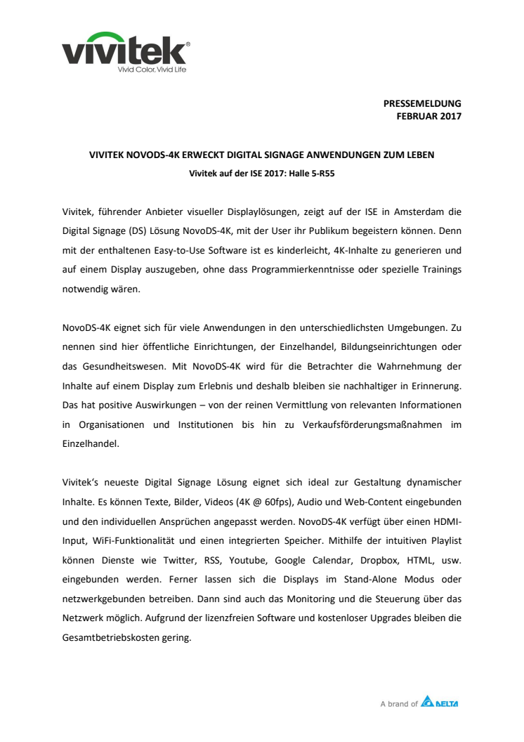 VIVITEK NOVODS-4K ERWECKT DIGITAL SIGNAGE ANWENDUNGEN ZUM LEBEN