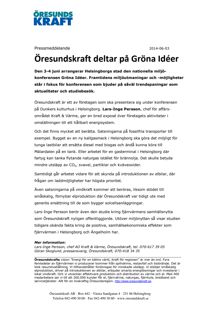 Öresundskraft deltar på Gröna Idéer