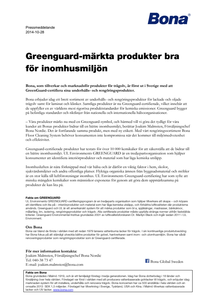 Greenguard-märkta produkter bra för inomhusmiljön