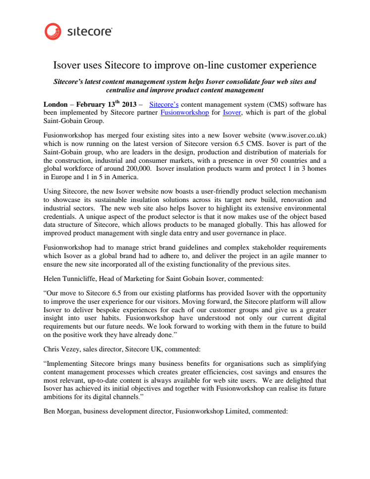Isover uses Sitecore to improve on-line customer experience