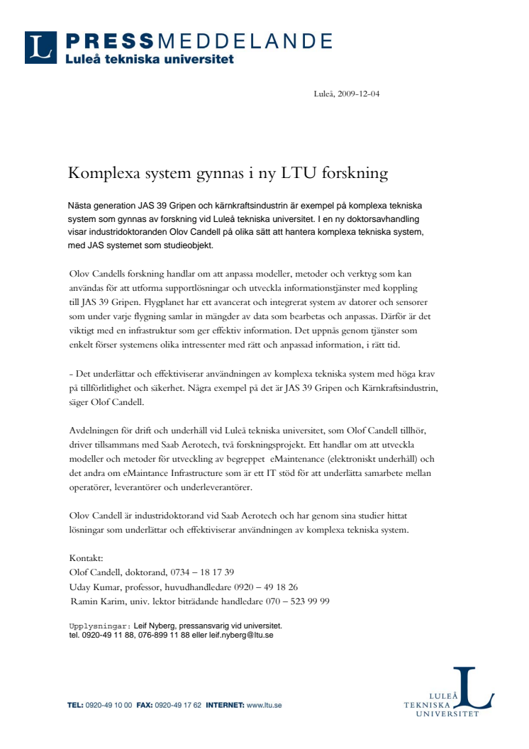 Komplexa system gynnas i ny LTU forskning