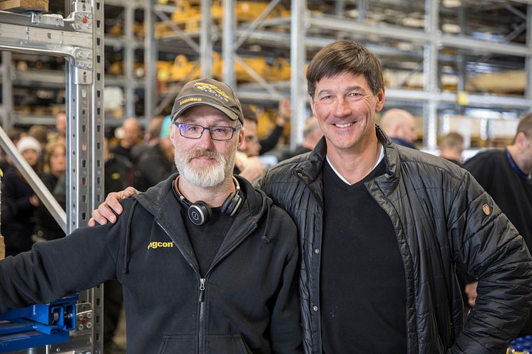 Anders Jonsson, monteringsansvarlig ved Engcons fabrikker i Strömsund, og Stig Engström, Engcons grunnlegger. 