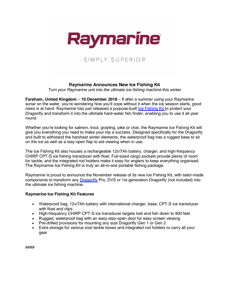Raymarine Announces New Ice Fishing Kit
