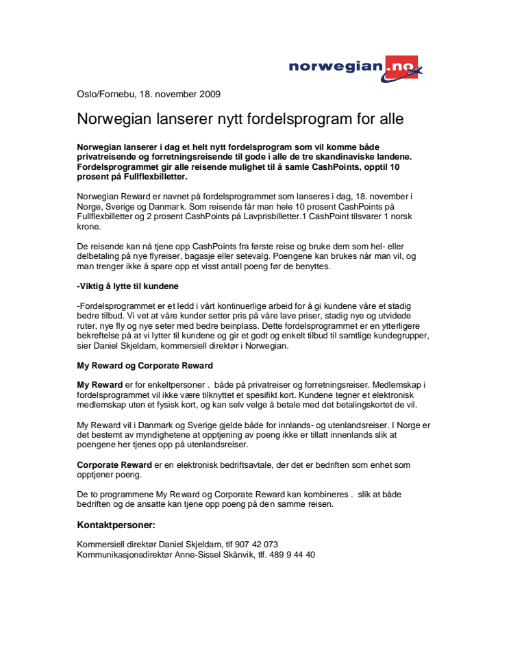 Norwegian lanserer nytt fordelsprogram for alle