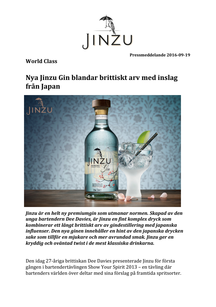 Nya Jinzu Gin blandar brittiskt arv med inslag från Japan