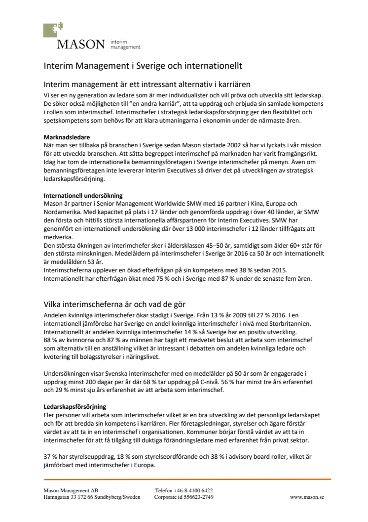 Interim Management i Sverige och internationellt