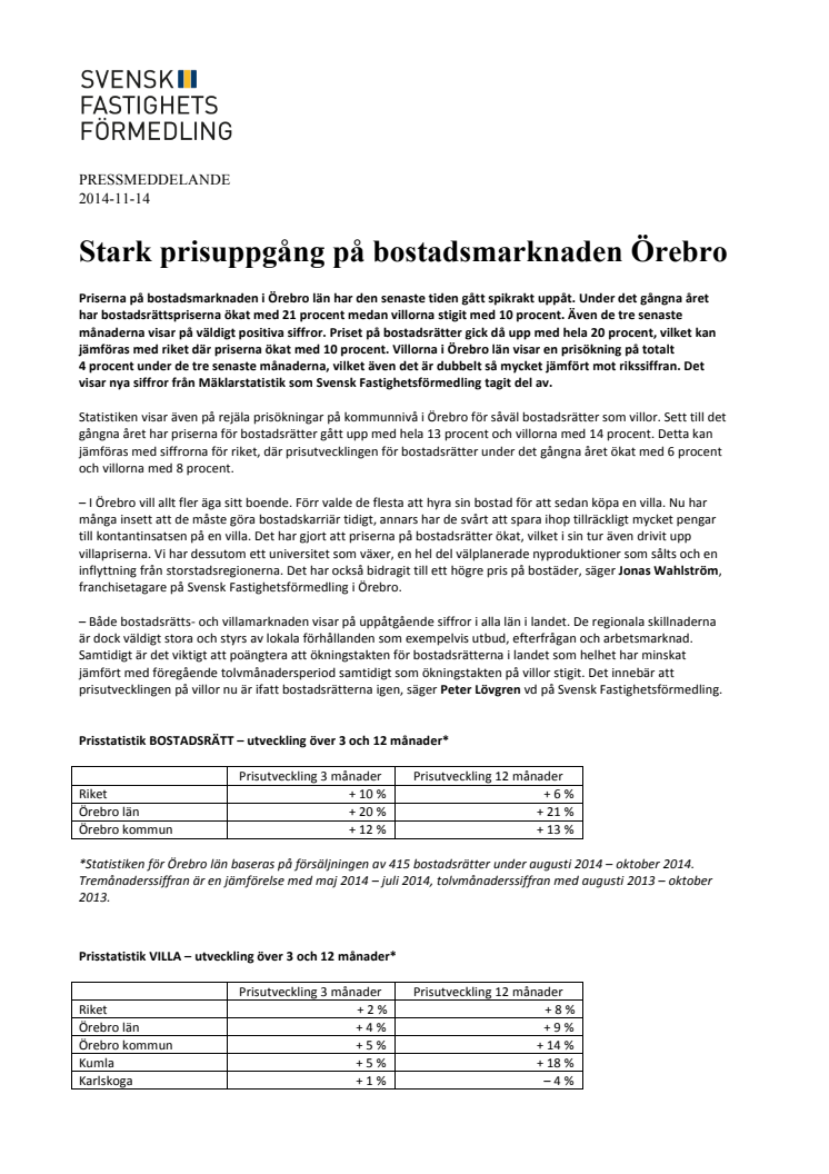 Stark prisuppgång på bostadsmarknaden Örebro