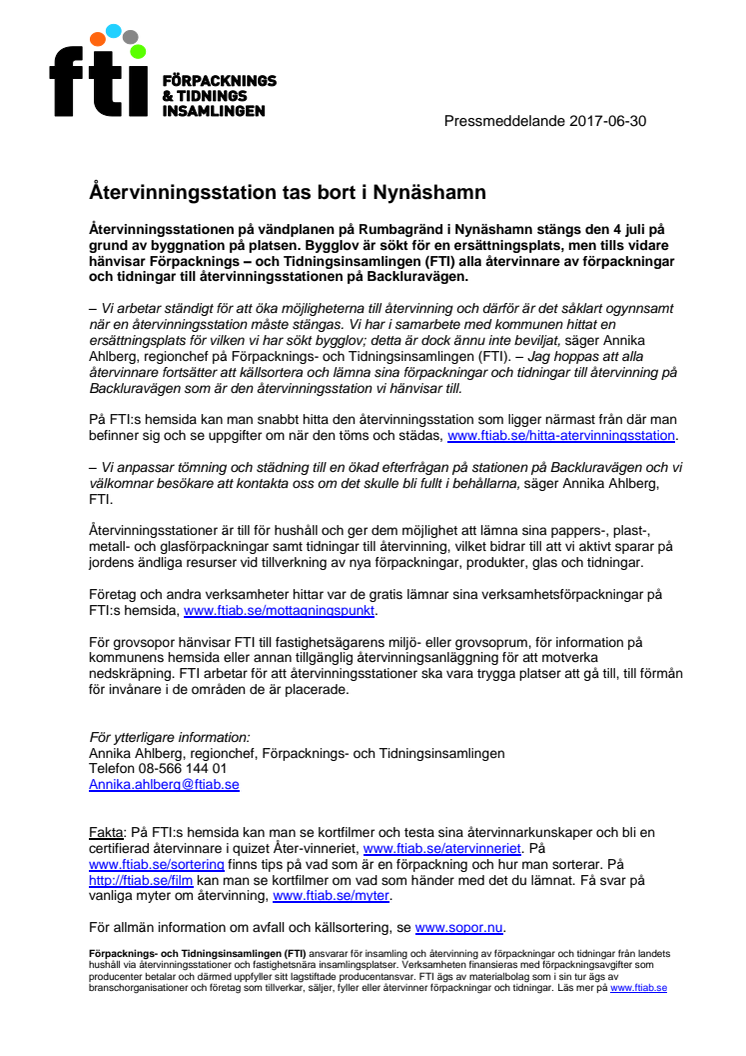 Återvinningsstation tas bort i Nynäshamn