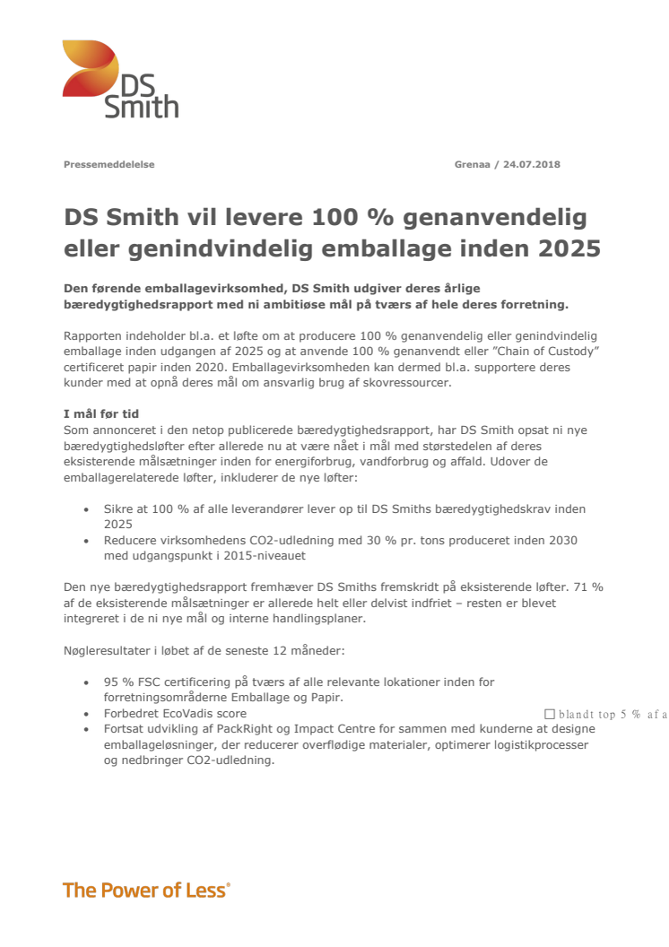 DS Smith vil levere 100 % genanvendelig eller genindvindelig emballage inden 2025
