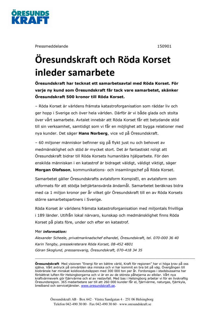 Öresundskraft och Röda Korset inleder samarbete