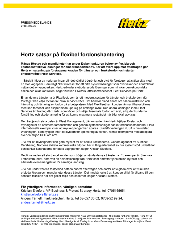 Hertz satsar på flexibel fordonshantering
