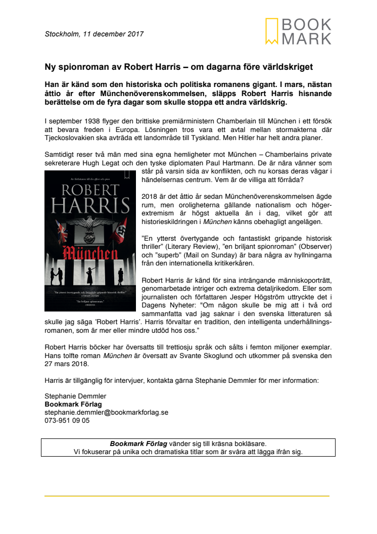 Ny spionroman av Robert Harris – om dagarna före världskriget 