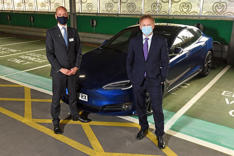 Transport Secretary Grant Shapps opens rail's largest Electic Vehicle charging hub at Hatfield Station