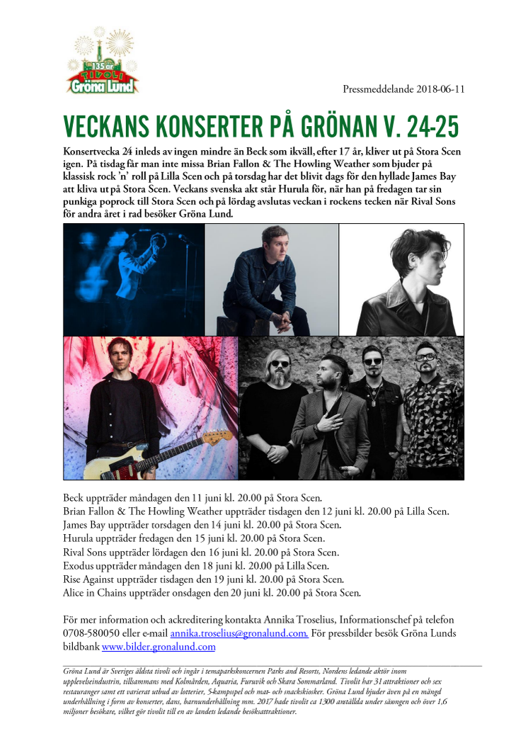 Veckans konserter på Grönan V. 24-25