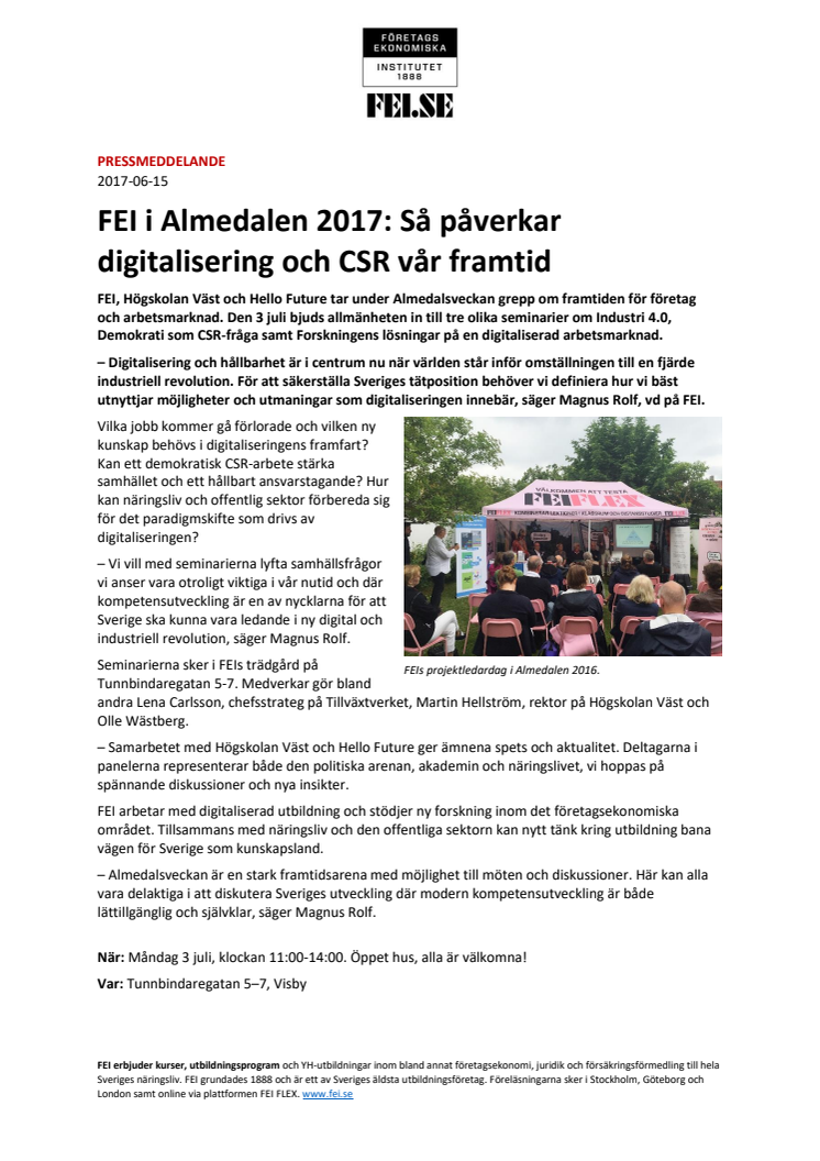 FEI i Almedalen 2017: Så påverkar digitalisering och CSR vår framtid