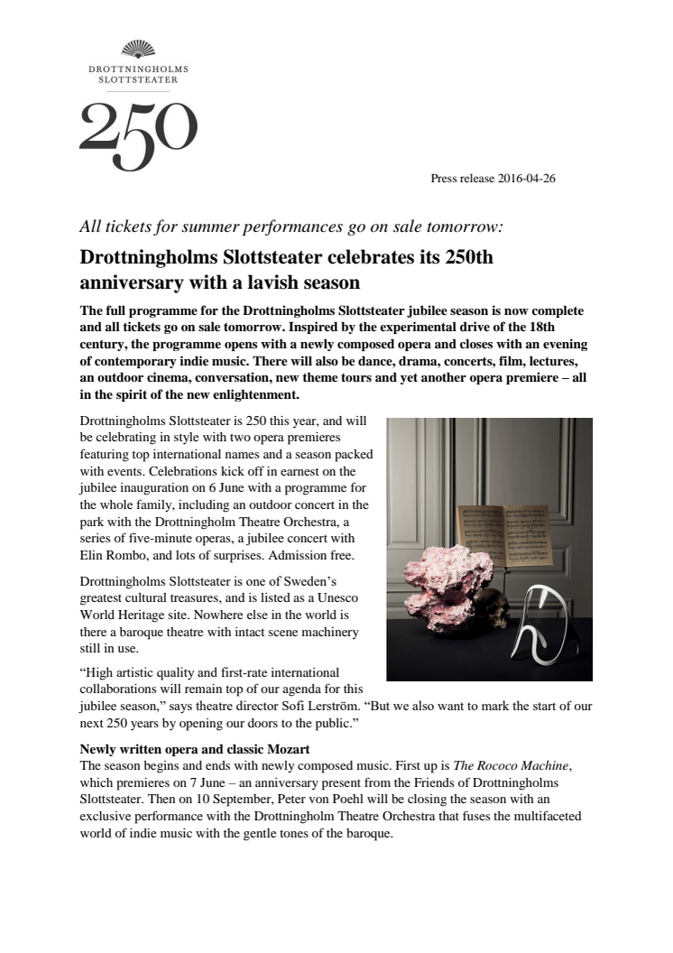 Drottningholms Slottsteater celebrates its 250th anniversary with a lavish season