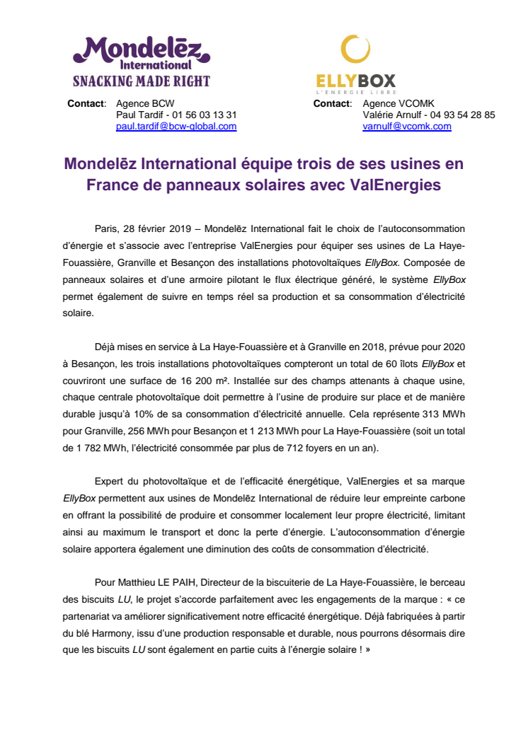 Mondelēz International équipe trois de ses usines en France de panneaux solaires avec ValEnergies
