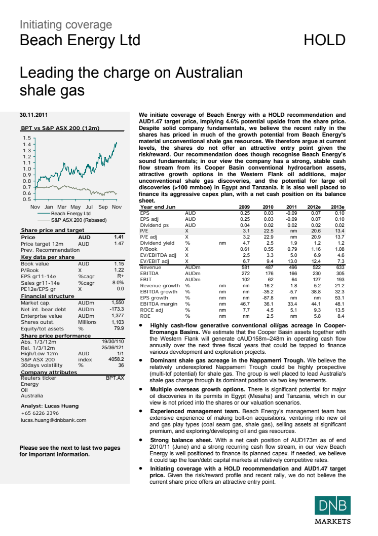 DnB Launches Research on Australian Oil and Gas Sector Mid Caps - Beach Energy 