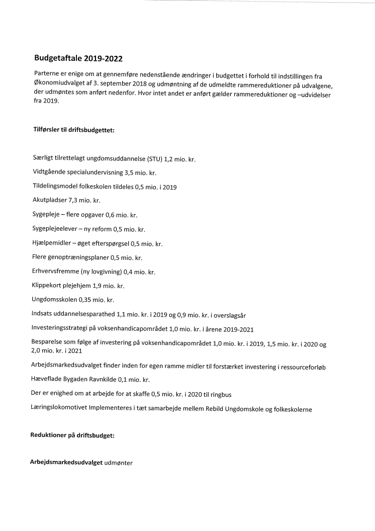 Budgetforlig 2019-22 for Rebild Kommune