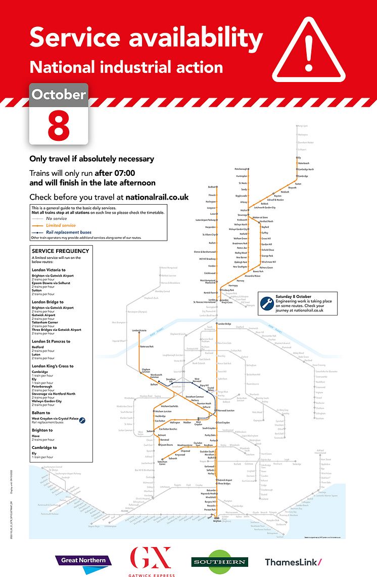 8 October RMT strike day service map