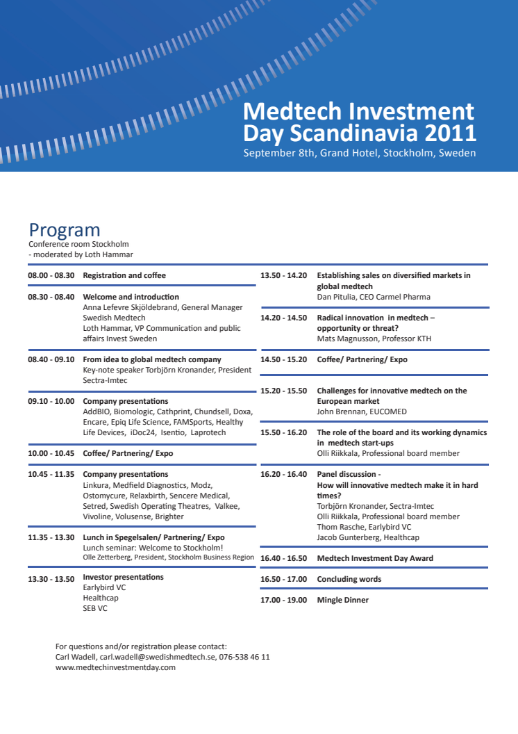 Program Medtech Investment Day Scandinavia 2011