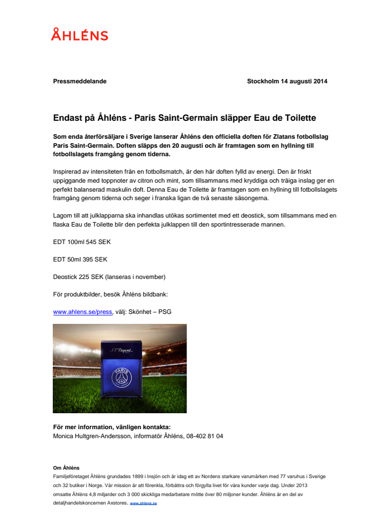 Endast på Åhléns - Paris Saint-Germain släpper Eau de Toilette 