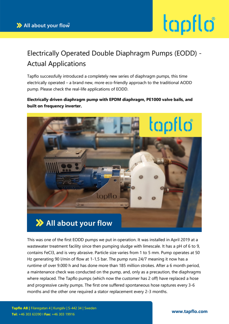 Electrically Operated Double Diaphragm Pumps (EODD) - Actual Applications